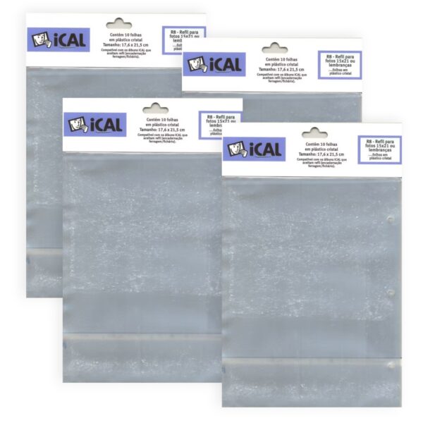 Kit 4 Refil Álbum R8 10 Folhas Cristal Resistente 15x21 Ical